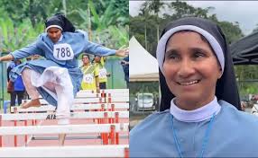 55-year-old Kerala nun wins gold in hurdles race while wearing religious gear.