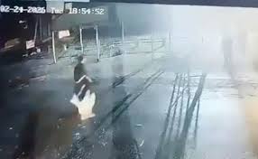 Four police officers are killed when a suicide bomber blows himself up close to a Pakistani checkpoint on camera.