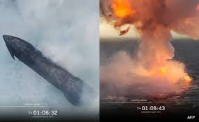 During a splashdown in the Indian Ocean, Elon Musks SpaceX starship explodes