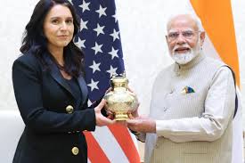 PM Modi meets with Tulsi Gabbard and presents her with a vase filled with sacred Ganga water from Maha Kumbh.