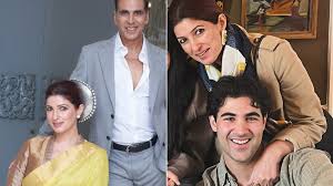 Twinkle Khanna and Akshay Kumar at a London temple during Diwali with Aarav and Nitara. 