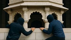 Four temples are broken into in a single night; gold decorations and crowns are gone.